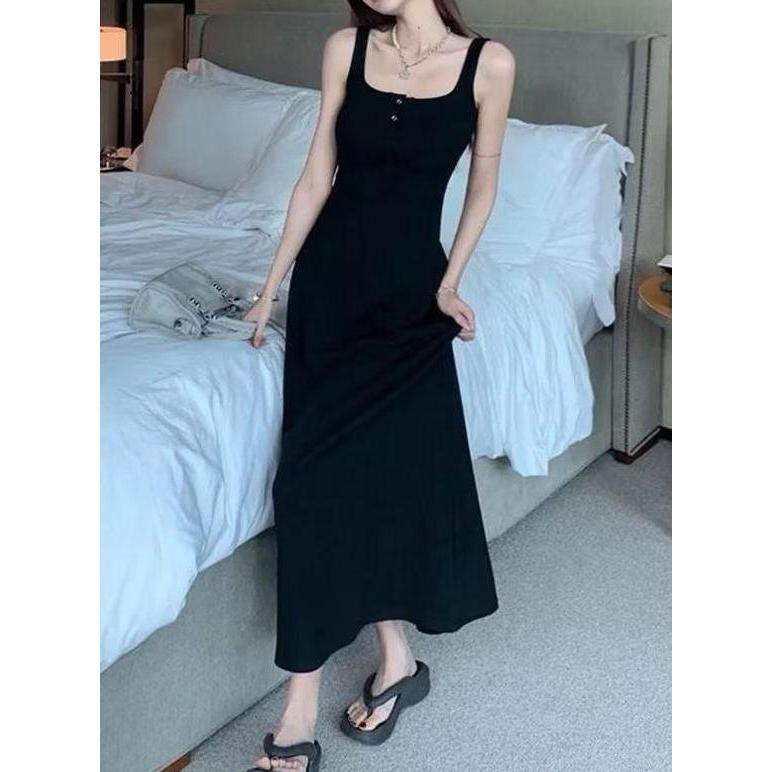 Basic id fashion Midi Dres  korea style / Dres wanita button rib premium  / Dres  wanita Casual Baju
