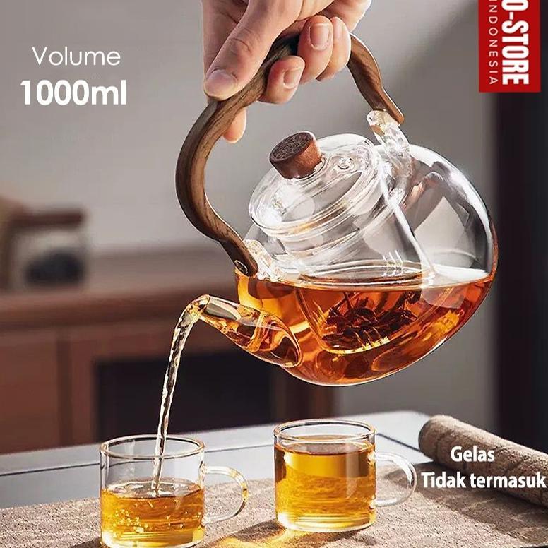 Teko Kaca Tahan Panas Teapot Kaca Saringan Rempah Pitcher Teh Chinese Teapot Ceret Masak Kopi Sasko