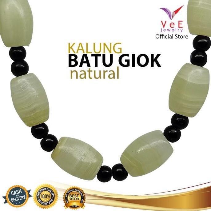 Kalung Batu Giok Asli Cina Oval Putih Hijau - VeE Kalung Terapi