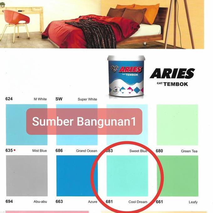 Cat Tembok 681 aries cool dream biru tosca murah dinding triplek 20kg