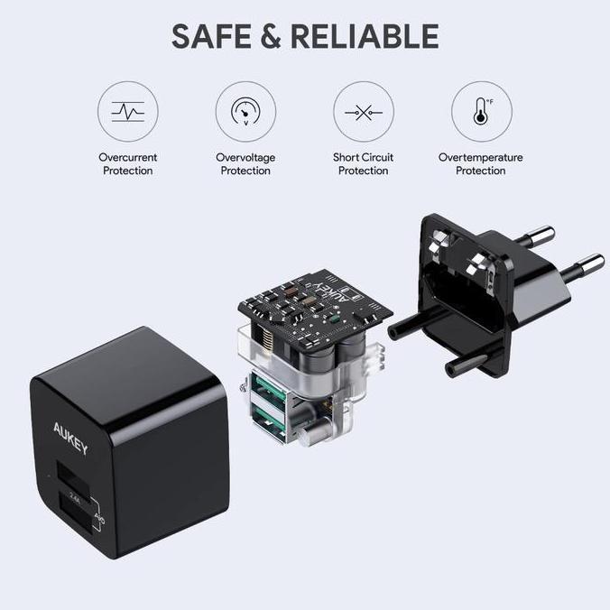 Sale Aukey Charger Usb 2 Port 12W Fast Charging Ai Power Technology Dual Port - Pa-U32