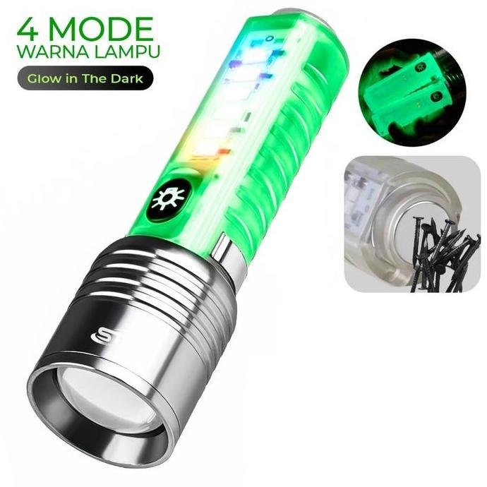 Senter Transparan Magnet Zoom in out Cas 8 Mode Warna 30W Waterproof Flashlight 520A 520 Series