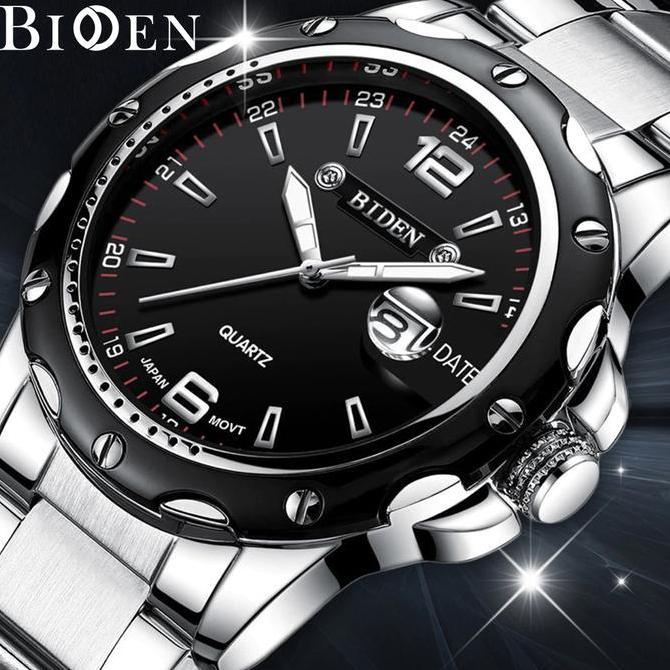 BIDEN Jam Tangan Pria Biden fashion pria analog pita jala bisnis Anti Air Jam Tangan Cowok