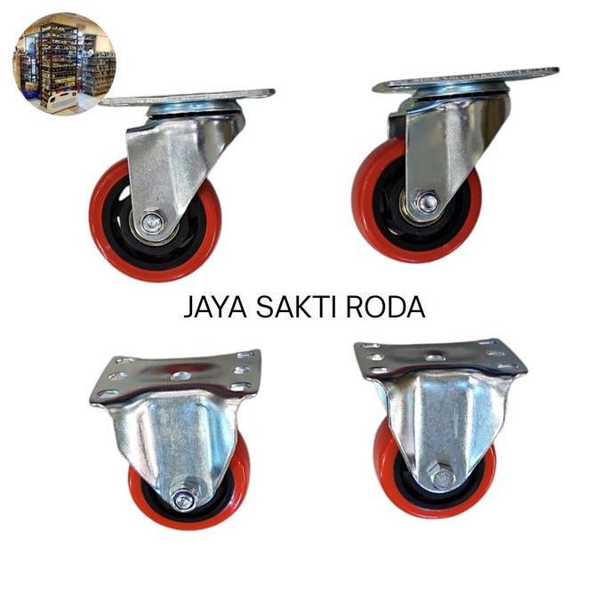 Promo Roda Pu Merah 3 Inch 2Hidup 2Mati Cod