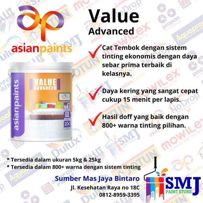 CAT TEMBOK INTERIOR ASIAN PAINT VALUE ADVANCE WARNA TINTING 4 KG