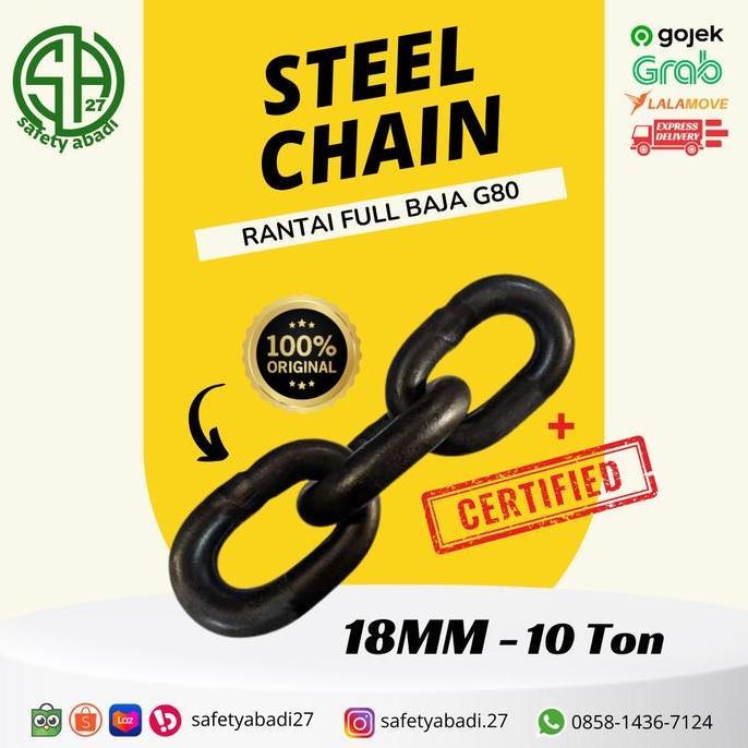 18mm Rantai Full Baja / Steel Chain G80 Sertifikat