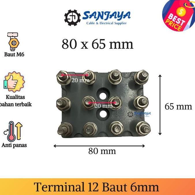 Terminal Koneksi Dinamo 12 Baut 6MM M6 ELEKTRO MOTOR 80x65mm