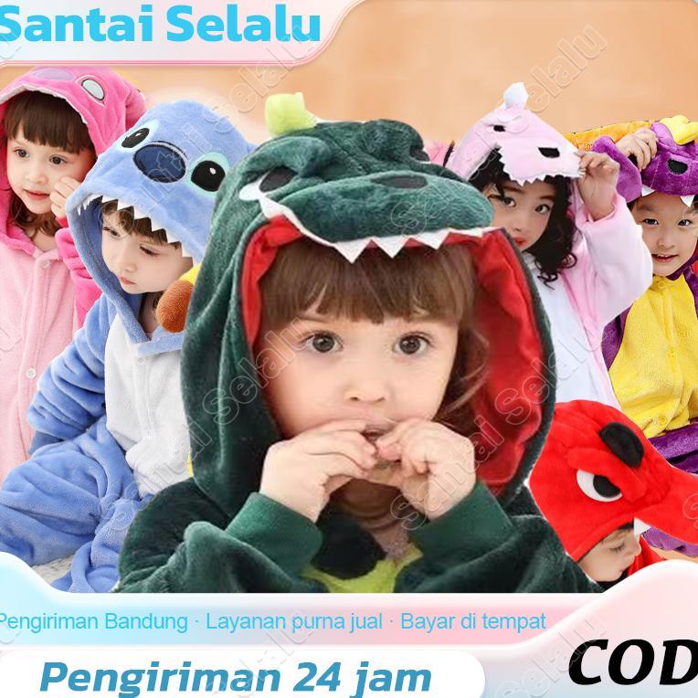 Kostum Onesie Kigurumi Kartun Anak Anak Dewasa: Dino, Unicorn.Cow, Stitch Piyama Cosplay Bahan Lembu