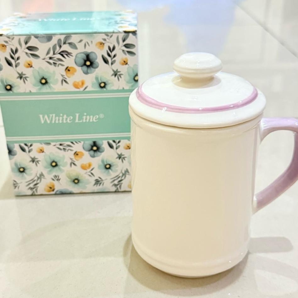 Mug Tutup Keramik Whiteline Gelas + Tutup Set Kado 600Ml