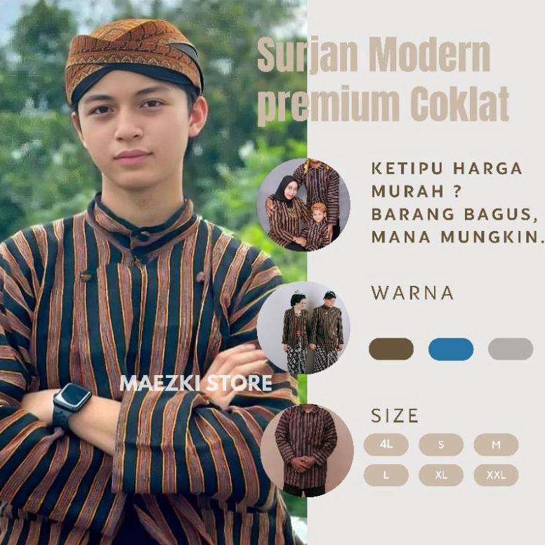 Diskon Siap Kirim  Baju Adat Surjan Jumbo Bigsize Warna Coklat - Surjan Atasan Modern Baju Adat Pria