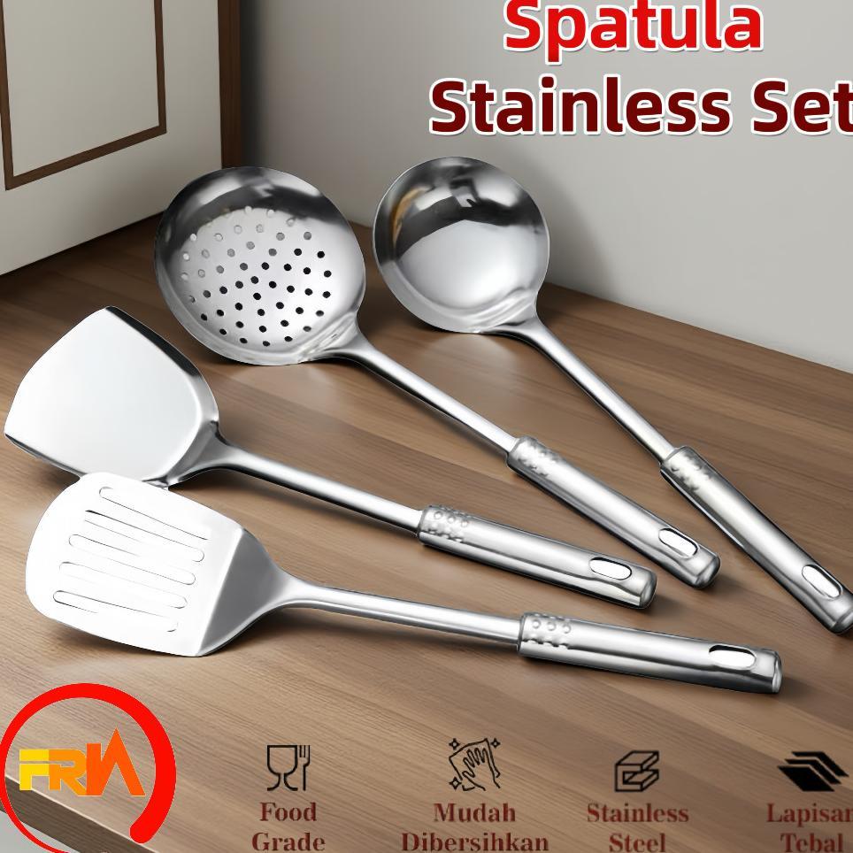 Frn Kitchenware - Spatula Stainless Set 4 In 1 Sodet Sutil Set Isi 4In1 Alat Masak High Quality