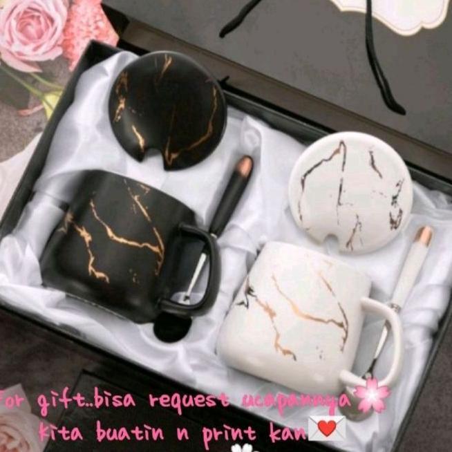 Hampers Gelas Marble Glass Couple / Canada Marble Mug Gift Box / Gelas Mug Marble Tutup / Hampers We