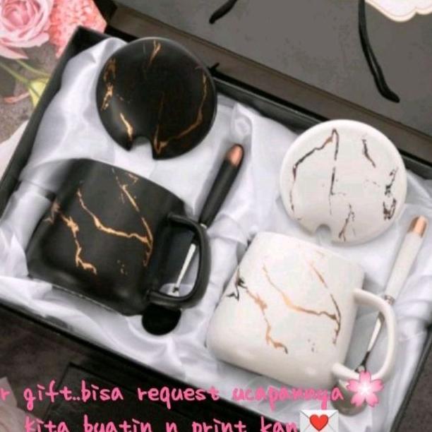 Hampers Gelas Marble Glass Couple / Canada Marble Mug Gift Box / Gelas Mug Marble Tutup / Hampers We