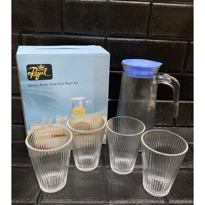 Teko Set / Drink Set Kaca 5 Buah Water Jug / Teko Set Gelas Kaca