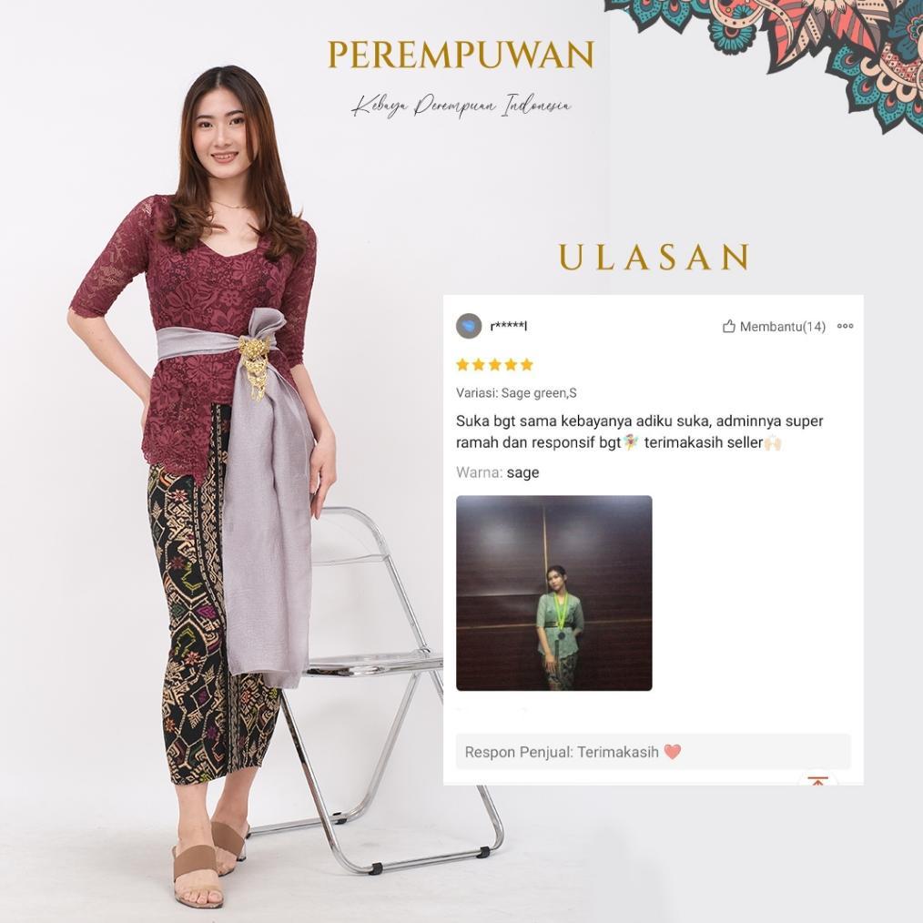 Diskon Perempuwan - Setelan Set Baju Adat Kebaya Bali Wanita Kutu Baru Lengan Pendek Brukat Brokat U