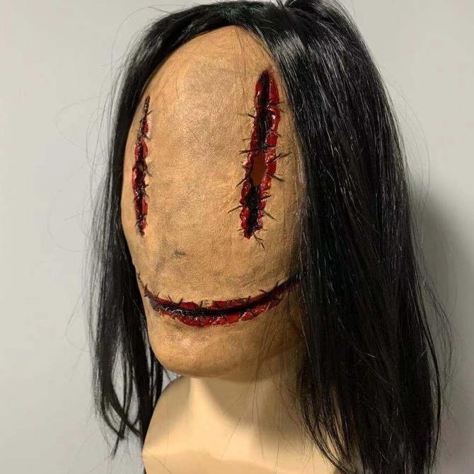 TOL-01 topeng latex karet full head wajah sobek jahit rumah hantu hall murah