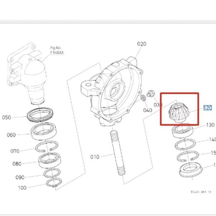 Gear Bevel Depan L3608 TC422-13220  Kubota Genuine
