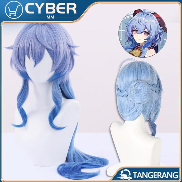 DEFAECO Wig Ganyu Genshin 45cm Wig Genshin Ganyu Wig Kualitas Tinggi