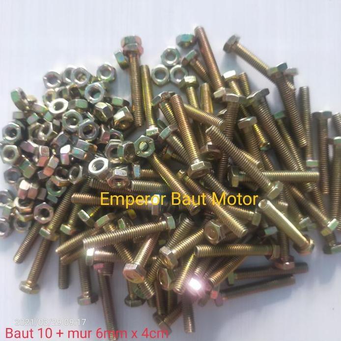 Baut 10 + Mur 6mm x 4 cm Isi 100 Pcs