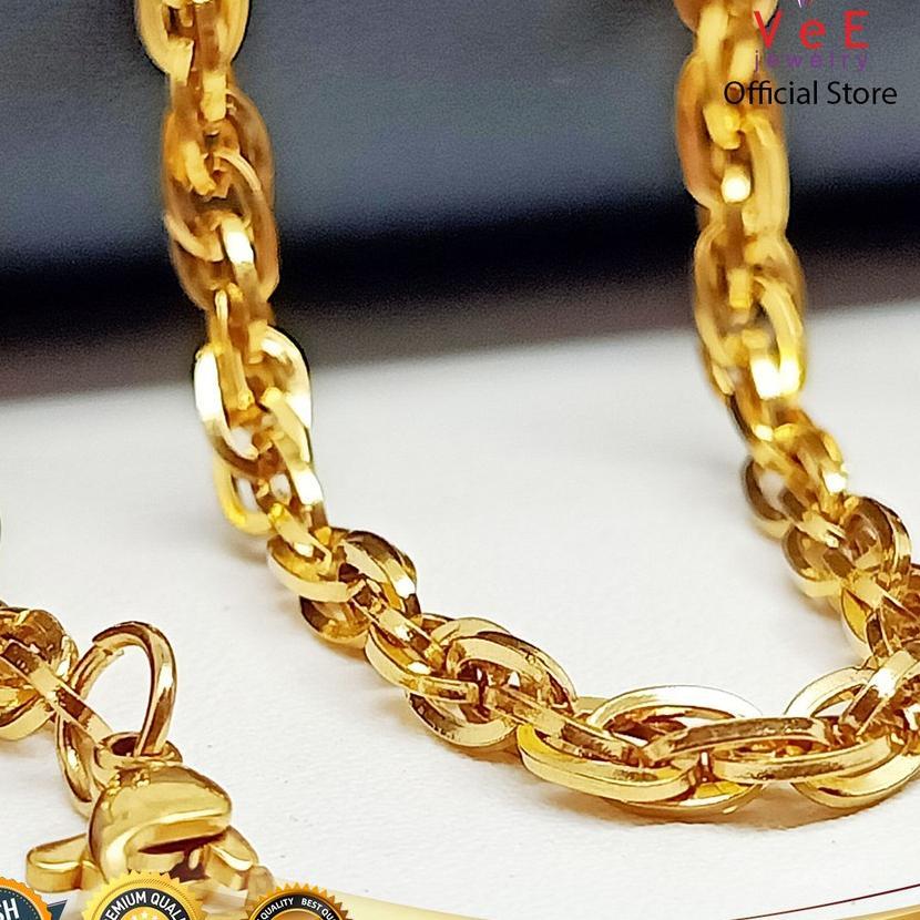 Kalung Titanium Asli Rantai Rajutan Emas 70Cm - Vee Kalung Pria Wanita