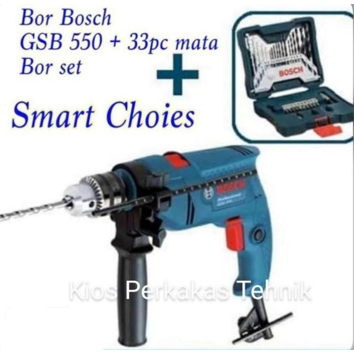 Mesin Bor Beton 13mm Bosch GSB 550 + Mata Bor Obeng Set 33 pcs Bosch