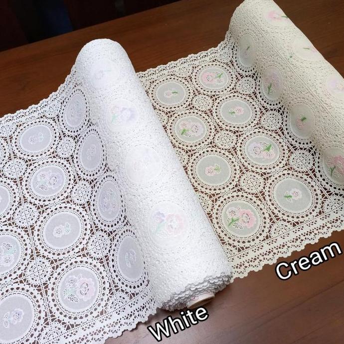Taplak Meja Tamu Meteran Vintage Putih Cream Krem Shabby Chic Model Rajutan Plastik