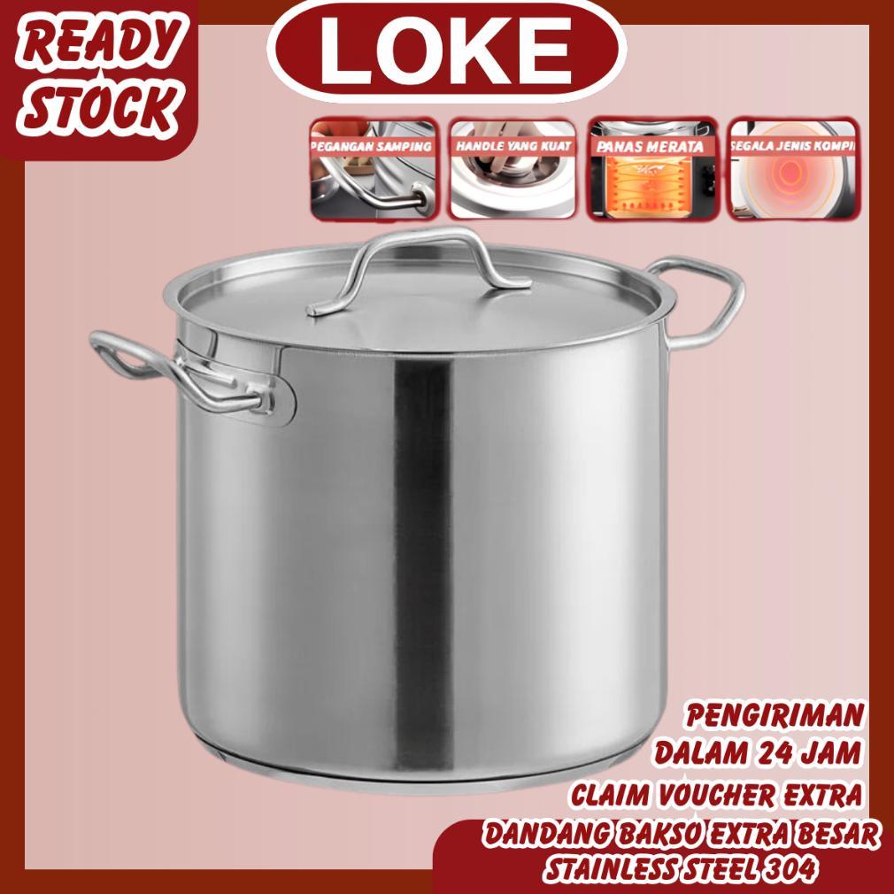 LOKE Panci Dandang Besar Stockpot Jumbo Full Stainless Steel Panci Jumbo Stock Pot Tebal Besar Disko