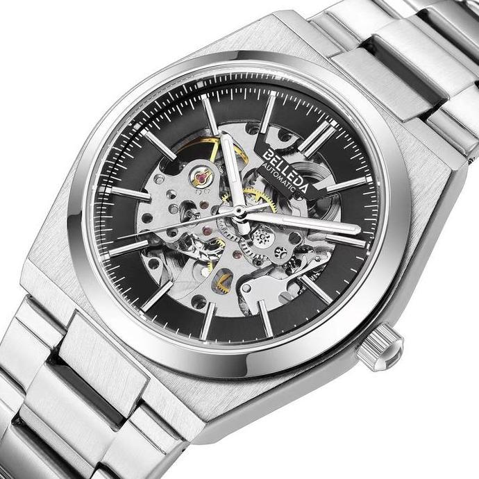 Cloknlok- Diskon Jam Tangan Belleda  Jam Tangan Pria Belleda 9542 Rantai Polos Automatic Anti Air Wa