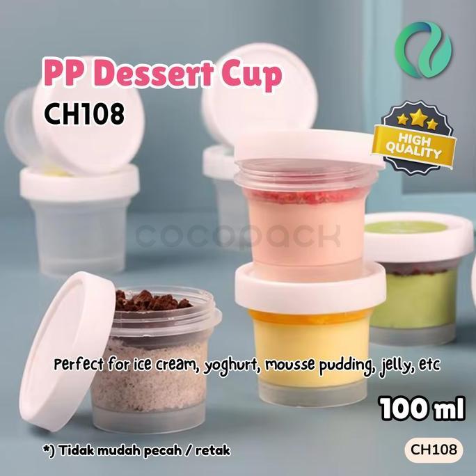 TERLARIS 10 PCS CH108 PP Dessert Cup Puding Yogurt Ice Cream 100ml + White Lid gratis ongkir