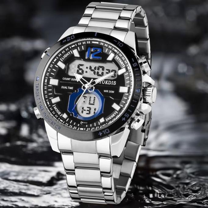 Cloknlok- Tokdis Jam Tangan Pria 2588 Double Time Rantai Stainless Steel Water Resistant 3 Atm