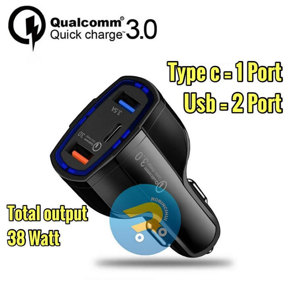 NEW Charger Mobil Triple Port Quick Charger Type C dan Usb Qc 3.0 3.5A  / Adaptor Mobil / Car Charge