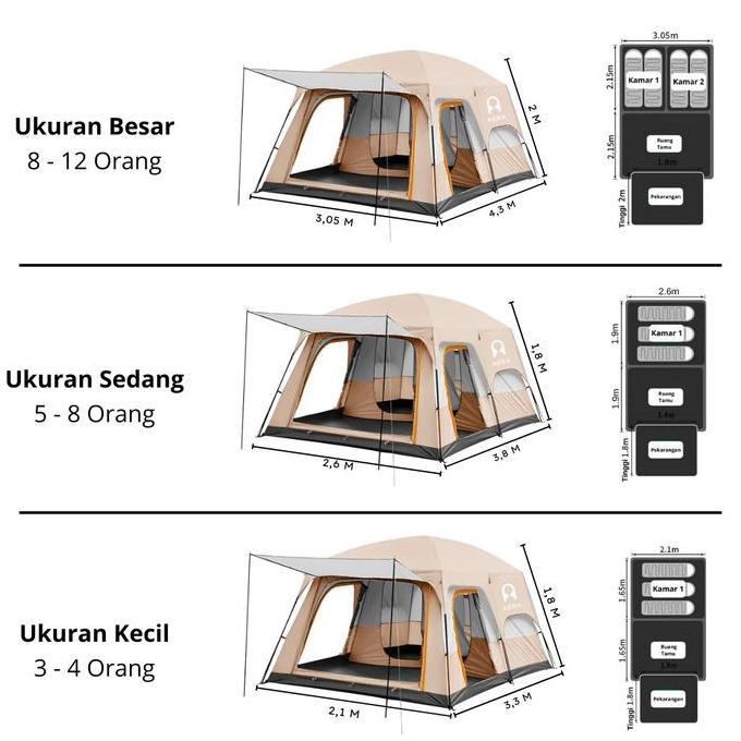 NEW Tenda Camping Keluarga 2 Ruang 8 - 12 Orang Waterproof | Tenda Camping Besar | Tenda Camping 10 