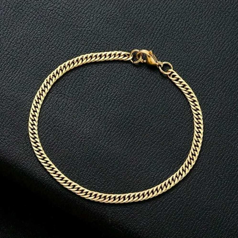 TERLARIS GELANG RANTAI KECIL DENGAN TEBAL 3MM DENGAN WARNA SILVER GOLD DAN HITAM ANTI KARAT DANLUNTU