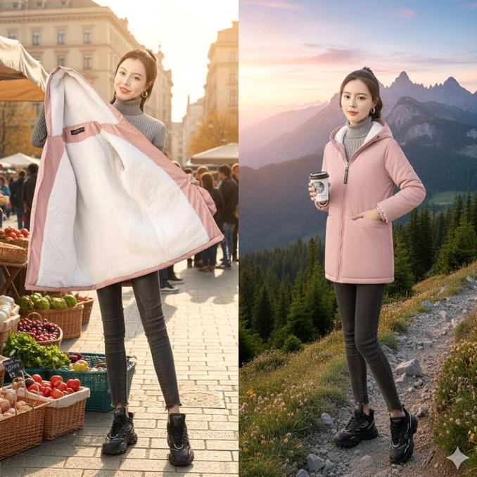Jaket Musim Dingin Wanita Jepang High Quality Ultra Light Thermal Tech Bulu Halus Hoodie Ukuran Keci