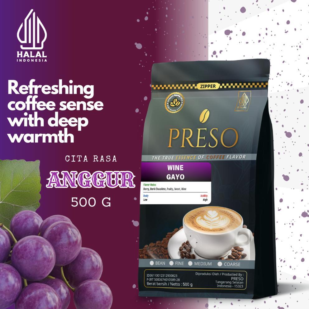Preso Arabika Gayo Wine Process Aceh | Filter Roast 500G Biji & Bubuk (Non Alkohol)