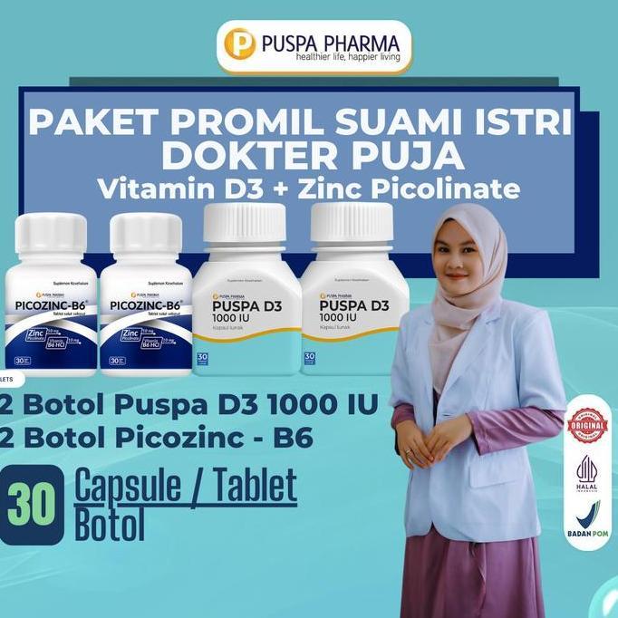 Erbe- {Spesial Dokter Puja} Paket Promil Suami Istri - Puspa D3 Vitamin D3 1000 + Picozinc - B6 (Zin