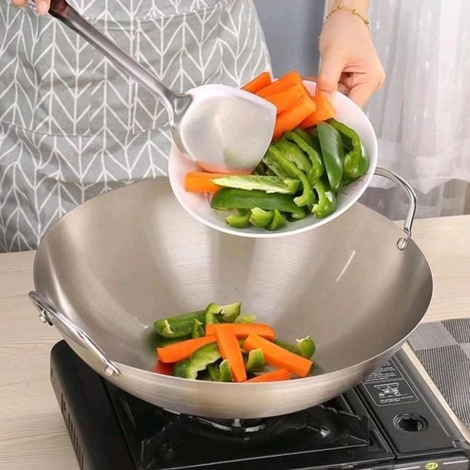 TERLARIS CODWajan penggorengan stainless steel tebal dengan dua pegangan, dasar bulat, seluruhnya te