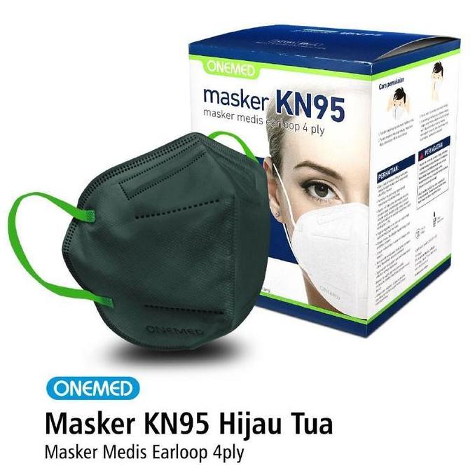 Masker Kn95 Onemed Hijau Tua Masker Medis Model Pokana Forest Green