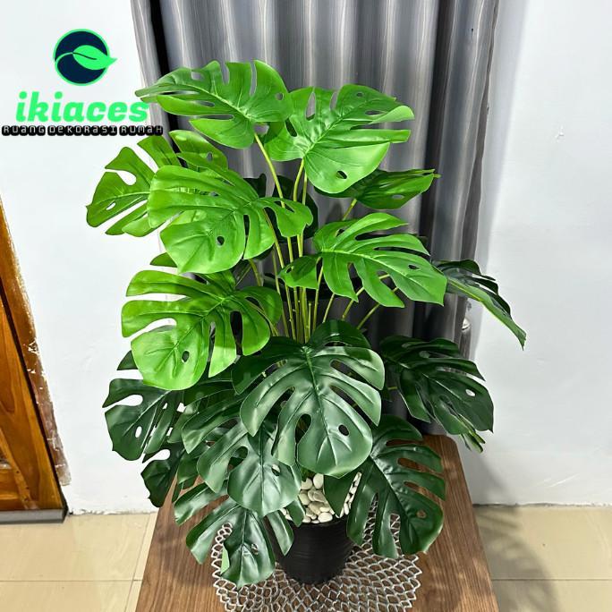 Daun Monstera Jumbo Plastik Daun Hias Plastik Tanaman Artificial Dekorasi Bunga Sudut Rumah Hias Aes