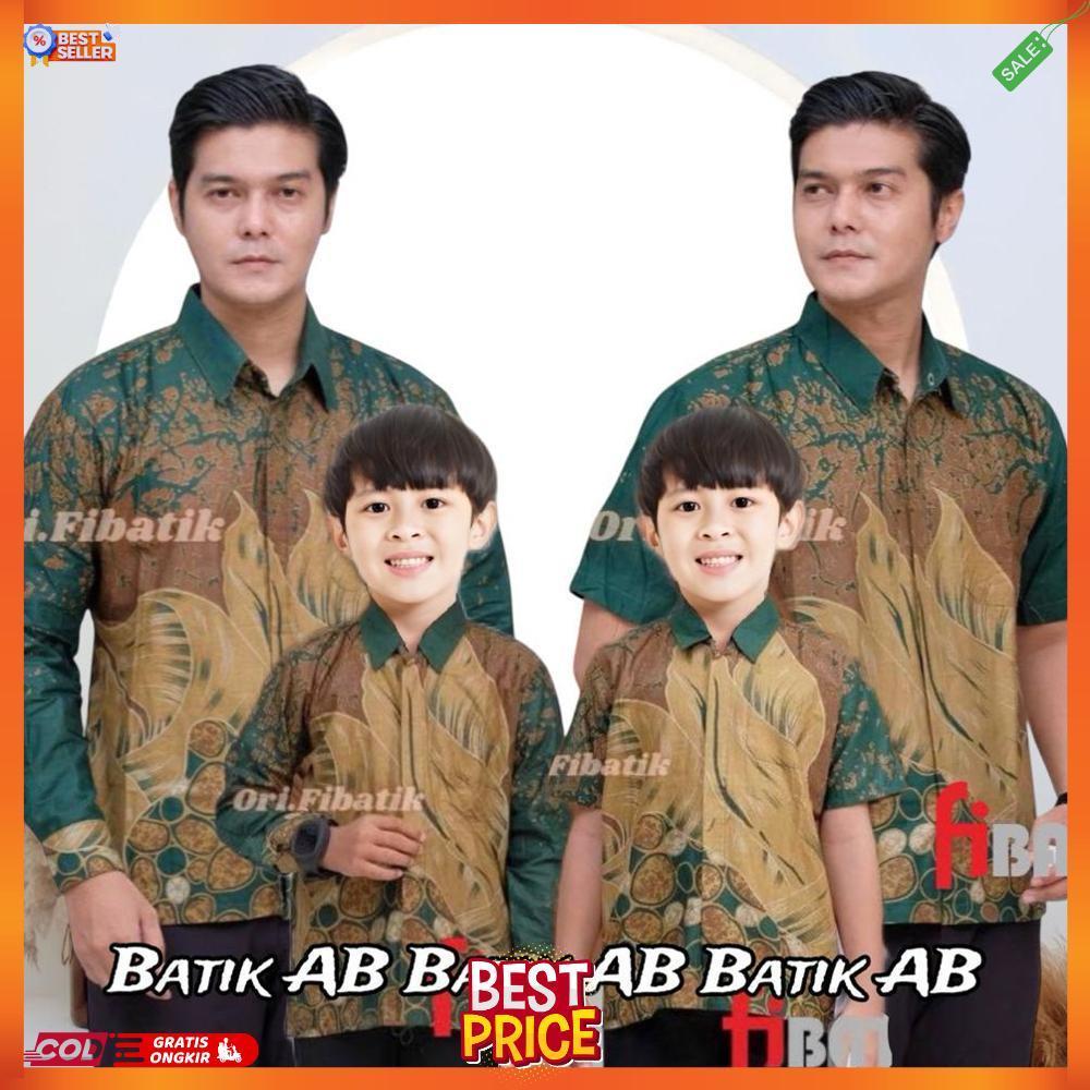Terbaru Batik Couple Kemeja Batik Ayah Dan Kemeja Batik Anak Cowok Batik Warna Hijau Botol Batik Len