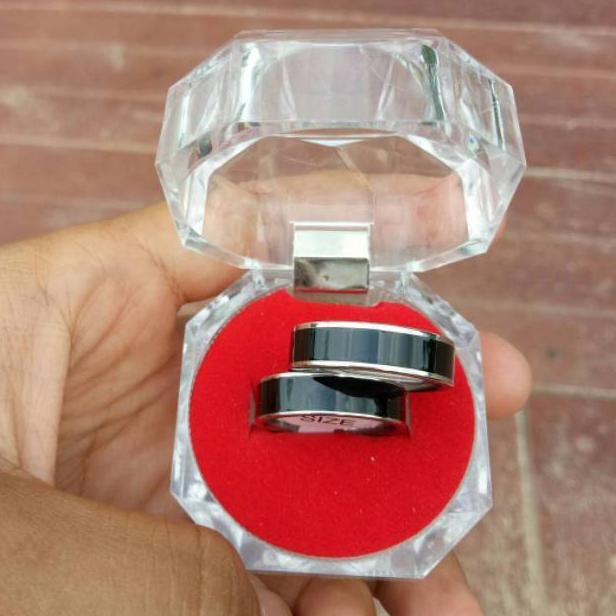 Diskon Cincin Pria Wanita Titanium Hitam Silver Cowok Cewek Cewe Cowo Couple Tunangan Kawin Nikah As