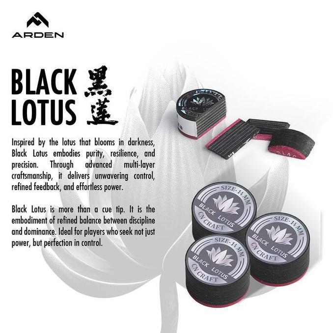 TERMURAH - Cue Tip ARDEN Black Lotus - Tip Biliar 8 lapis 14mm | Cocok untuk Shaft Maple
