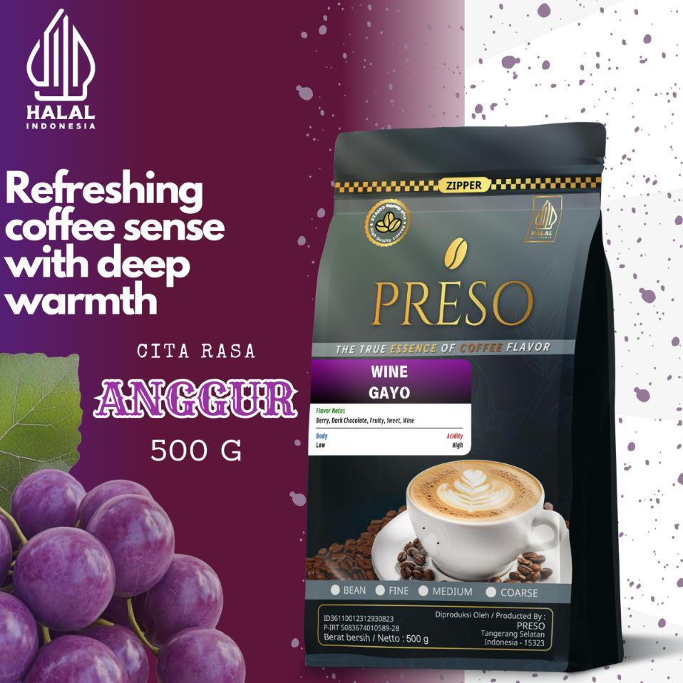 Preso Arabika Gayo Wine Process Aceh | Filter Roast 500G Biji & Bubuk (Non Alkohol)