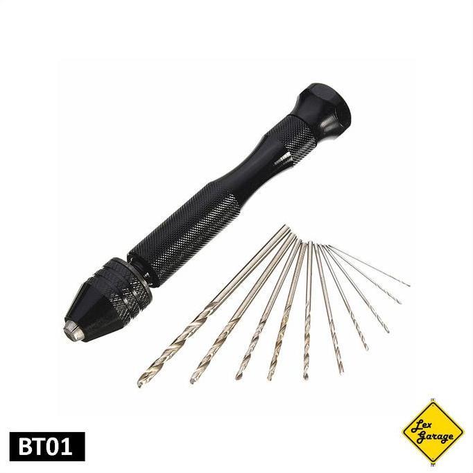 Bor Tangan Manual Mini Hand Drill + 10 Mata Bor Set Kayu Besi Hss Terlaris