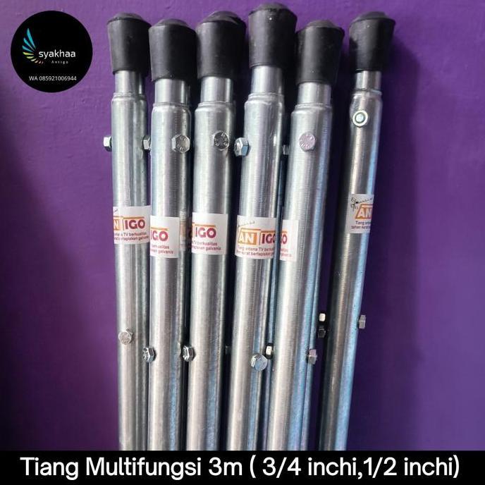 Tiang Multifungsi 3m, 3/4 inchi. ( CCTV, WIFI, Antena TV,Bendera dll ),Besi  Pipa  Galvanis 2 susun 