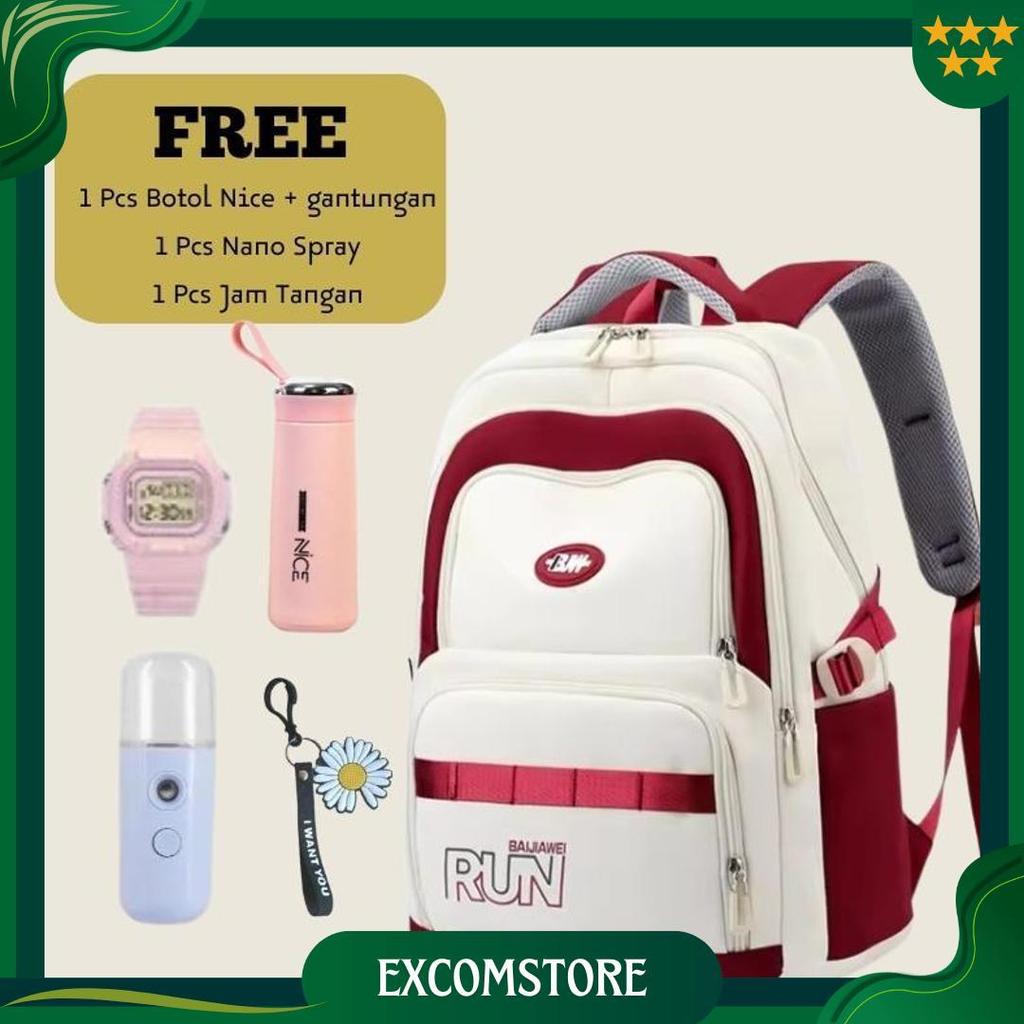 Ransel Anak Sekolah RUN Murah Free Bonus Botol Jam Tangan Nano Spray Dan Gantungan Lucu Cute Bisa CO