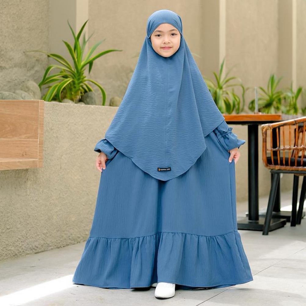 new arrival syakila kids-medina set gamis anak syari khimar bergo free cadar bandana untuk usia 2 sa