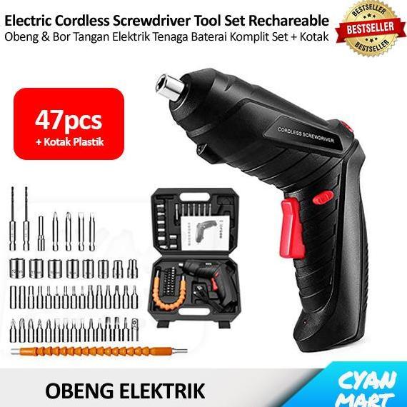 NUIFARM - OBENG OTOMATIS ELEKTRIK BOR TANGAN MINI CORDLESS SCREWDRIVER TOOL KIT