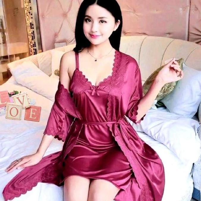 Baju Tidur Wanita Dress Lingerie Sexi Kimono Tricot Nyaman Dewasa Satin