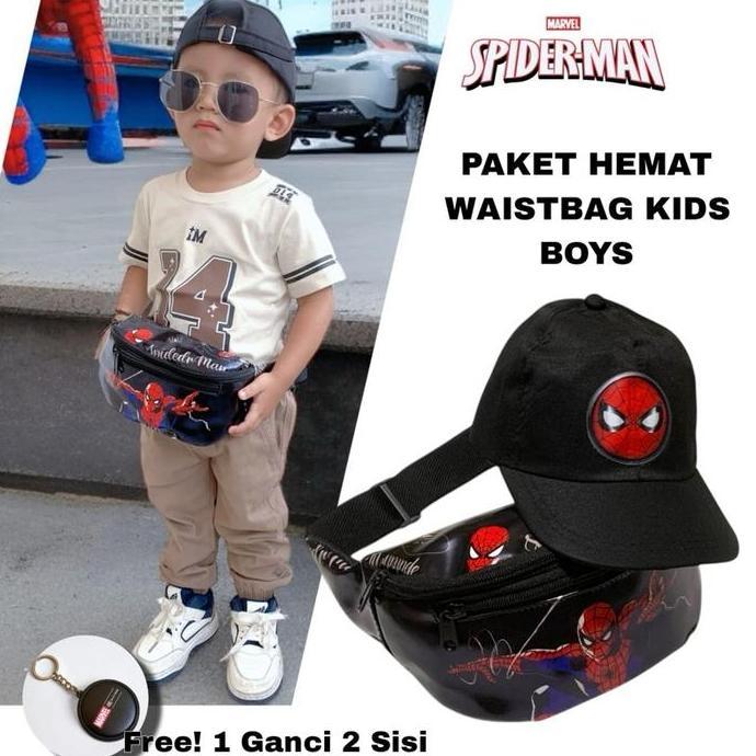 Tas Waist Bag Waisbag Anak Laki Laki Cowok Karakter Lucu Spiderman Batman Marvel Murah Fashion